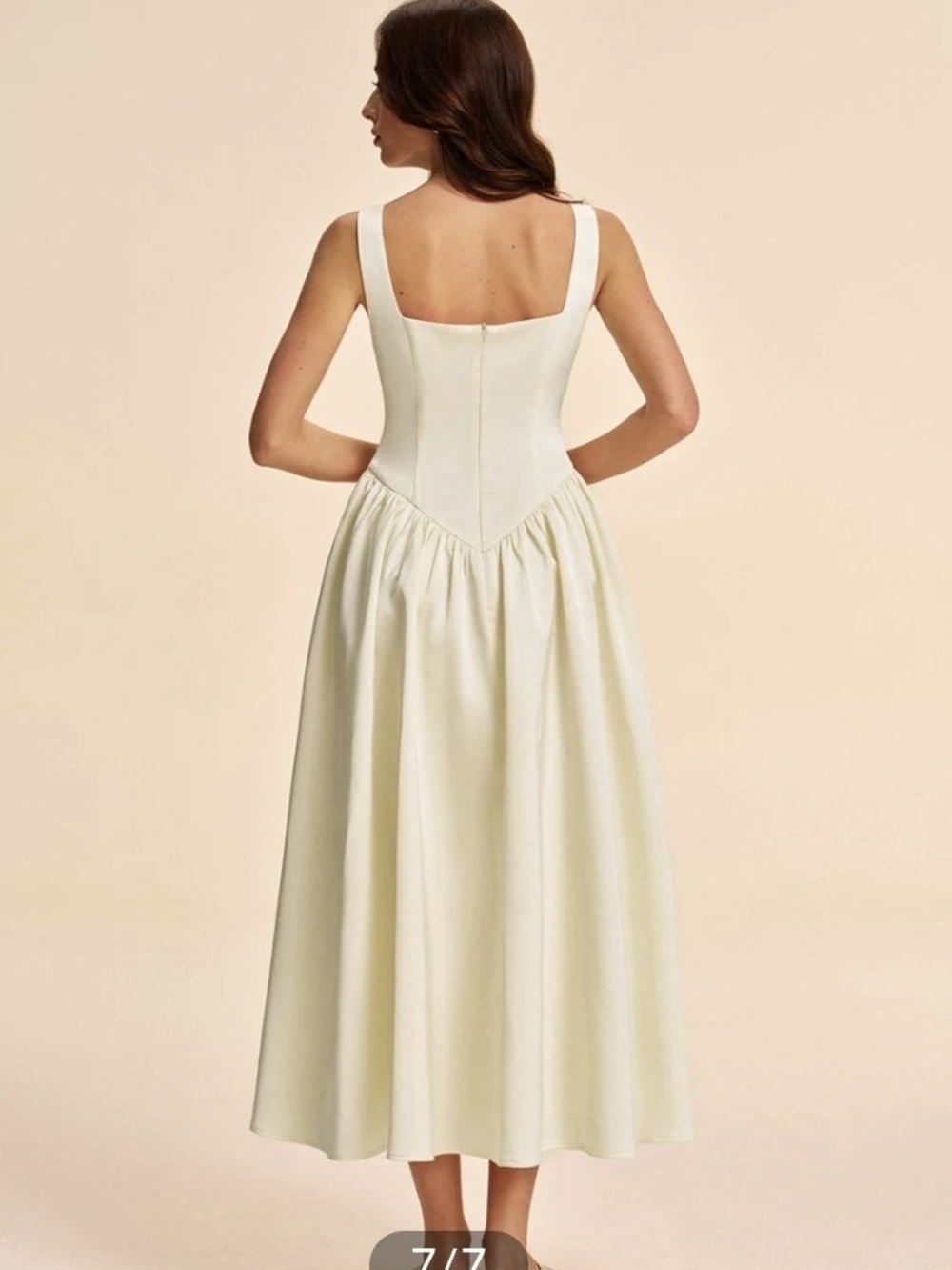 Cream Sleeveless Midi Dress with Square Neck - Picture 5 of 5